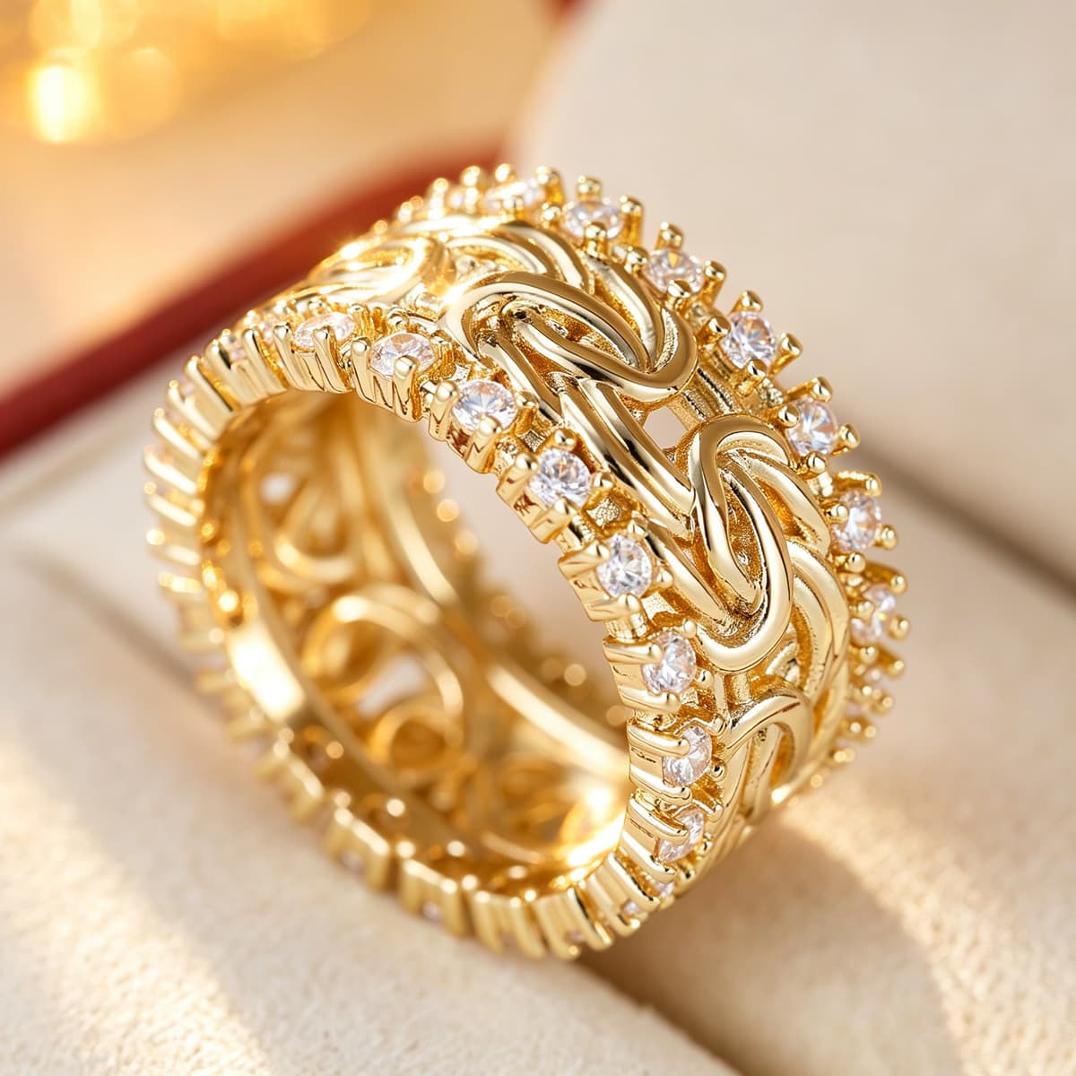 Plated Twisted Rope Chain Ring, Unisex